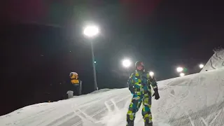 Газпром альпика вечернее катание, полный спуск с 1100м