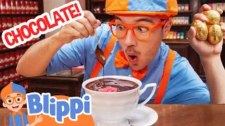 Blippi’s Makes Chocolate Surprise Eggs at the Chocolate Factory! Educational Videos for Kids