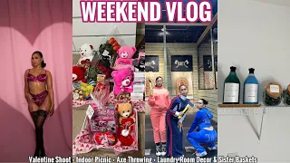 WEEKEND VLOG | Valentine Shoot + Indoor Picnic + Axe Throwing + Laundry Room Decor & Sister Baskets