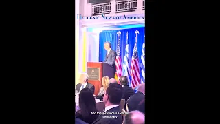 Greek PM Kyriakos Mitsotakis delivers speech in Washington, DC on May 17, 2022