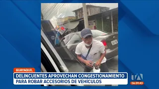 Delincuentes aprovechan el tráfico en Guayaquil para robar accesorios de vehículos