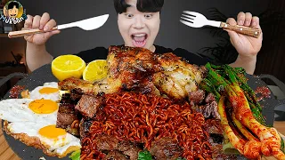 ASMR MUKBANG 직접 만든 양념 치킨먹방! 스테이크 짜파게티 레시피 & 먹방 FRIED CHICKEN AND BLACK BEAN NOODLES EATING SOUND!