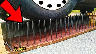 EXPERIMENT: CAR VS 120 NAILS 😱 ЭКСПЕРИМЕНТ: АВТО sv 120 ГВОЗДЕЙ