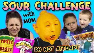 SOUR CHALLENGE w  MOM! TOXIC WASTE, WARHEADS, LEMONS & SOUR PACIFIERS! (FUNnel Vis Family)