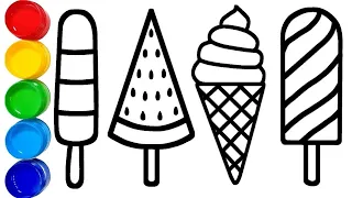 Icecream Drawing, Painting and Coloring for Kids & Toddlers| Coloring pages easy 4 icecream