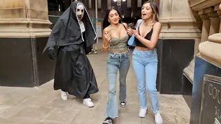 Pretty Girls gone Crazy when they saw NUN! NUN prank on Halloween 🎃