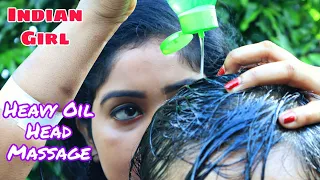 ASMR | Heavy Oil Head Massage To A Girl | Indian Head Massage | Loud Neck Crack | Oil Hair Massage