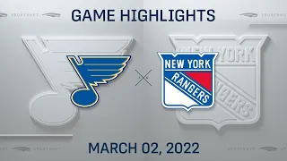 NHL Highlights | Blues vs. Rangers - Mar. 2, 2022