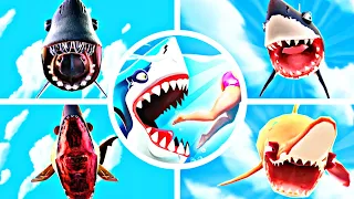 HUNGRY SHARK WORLD - ALL OLD VS NEW SHARKS ENTRANCES