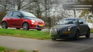 Driving in a Alfa Romeo Mito Qv and Fiat Abarth 500 on a race track