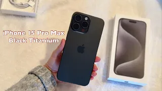 iPhone 15 Pro Max Black Titanium Unboxing, Setting Up and Accesories 💟📦💖l aesthetic unboxing