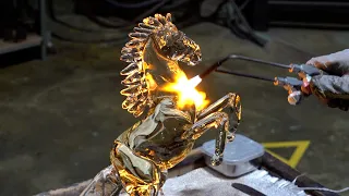 Unbelievable ! Process of Making a Horse Sculpture by Melting Glass at High Heat.