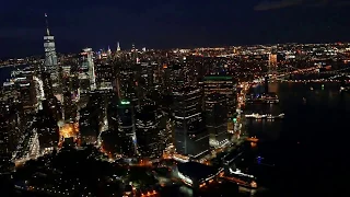 New York City: Battery Park / Freedom Tower at Night (aerial)