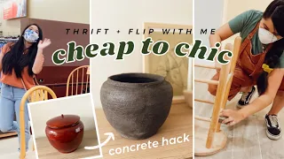 FLIPPING THRIFTED DECOR FOR MY KITCHEN *CHEAP TO CHIC* | DIY Concrete Hack + Vintage Wood Stool