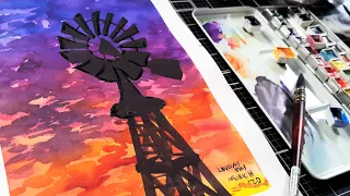 3 Color Windmill Sunset (Easy!)