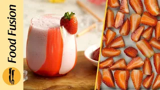 Freezing Strawberries & Making a Perfect Strawberry Shake Recipe by Food Fusion