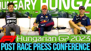 Post-Race F1 Press Conference Hungarian GP 2023 Top 3 Max Verstappen Lando Norris Sergio Perez