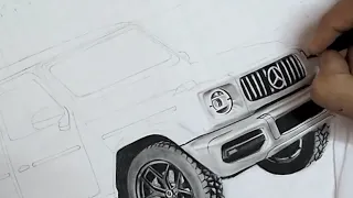 easy car drawing step by step (Mercedes g wagon) | #forbeginners #car #nicevideo