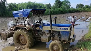 Swaraj 843 Xm Tractor With Rotavator Working In Mud | Swaraj Tractor Puddling Mud | Tractor Cartoon