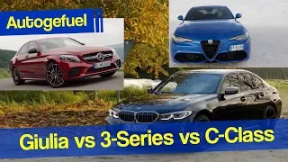 Best premium mid-size sedan comparison BMW 3 Series vs Mercedes C Class vs Alfa Giulia