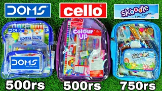 Latest Doms kit vs Cello Colour up Kit vs Skoodle Kit unboxing & Giveaway #majedarreview