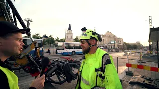 Interviewing Excavator Operator at Tramway Construction Site in Tampere City