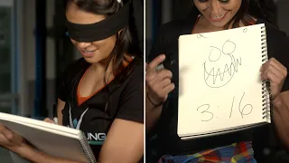 A "Stone Cold" blindfold challenge for Mae Young Classic competitors