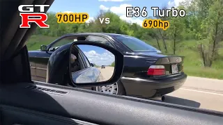 E36 Turbo vs Nissan GT-R 700whp