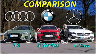 BMW 3 Series 330i vs Mercedes C-Class C300 vs Audi A4 45 TFSI comparison REVIEW