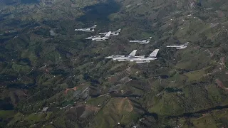 F-16s and Kfirs conduct formation flyover of Colombia