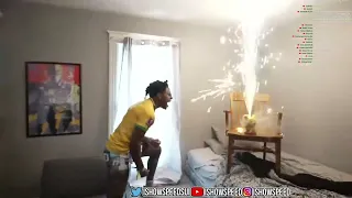 IShowSpeed launching pikachu firework inside house