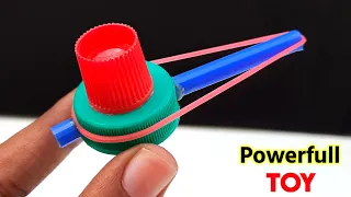 Amazing bottle cap toy , Homemade powerfull gun toy , how to make gun , rubberband launcher