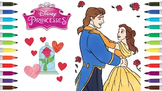 Disney Princesses Couples Coloring Page | Belle and Prince Adam | Beauty and the Beast Coloring Page