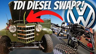 Swapping A VW TDI Diesel Into Our Chassis Swap Willys Wagon!! Jeep Wrangler Frame! Willys Ep.6