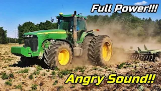 Monster John Deere 8520 disking in the field [1080p] (Scary sound/Very powerful) #Shorts