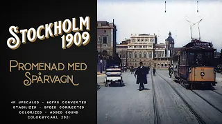 Stockholm 1909: Promenad med spårvagn (1909) - Remastered 4K 60fps