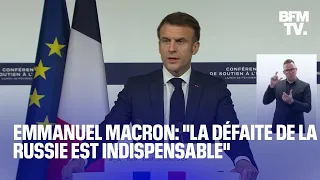 La prise de parole d'Emmanuel Macron après la conférence de soutien à l'Ukraine