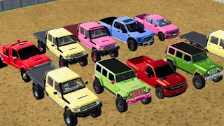 TRANSPORTING COLOR JEEP CAR AND PICKUP CAR! - FARMING SIMULATOR 22