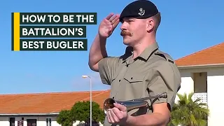 British soldiers compete to become the Commanding Officer's Bugler