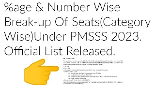 PMSSS 2023-24/%age & Number Wise Break-up Of Seats Under PMSSS(SC,ST,RBA,OM,PSP,EWS,ALC,IB,OCS,PH).