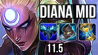 DIANA vs XERATH (MID) | Rank 4 Diana, 9/1/6, Legendary, 300+ games | NA Challenger | v11.5