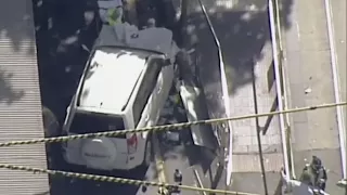 Aerial footage shows damaged vehicle at scene of Melbourne crash