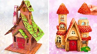 DIY Fairy Houses || Building 2 Fairy Houses From Cardboard And Jars