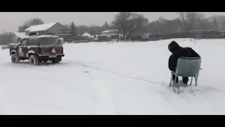 FORD BRONCO PULLS A SKI CHAIR 60 MPH !!