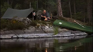 Solo Overnighter in Vintage Canvas Tent - Thunder and Rain - Archipelago Bushcraft Trip - Foraging