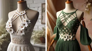 💯Incredible! + 180 models of dresses with crochet flowers👌(share ideas) #crochet #crochetflower