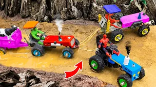 Diy making tractor trolley to rescue heavy truck stuck in mud | DIY mini cows truck | @SunFarming