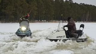 Буран и тайга попали в налеть на озере.