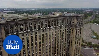 Drone footage shows abandoned Michigan Central Station