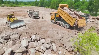 Best Project Full Complete 100% by Incredible Bulldozer Komatsu D68P Pushing Big Stone Fill the Lake